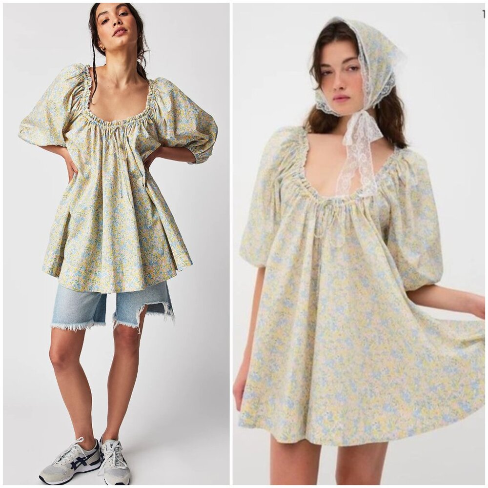 NWT For Love & Lemons Merian Mini Dress Tunic Floral Babydoll Cottagecore size S